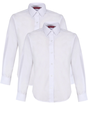 Winterbottom Reg Fit Non-Iron Long Sleeve Blouse 2pk - White (Pre-School - Jnrs)